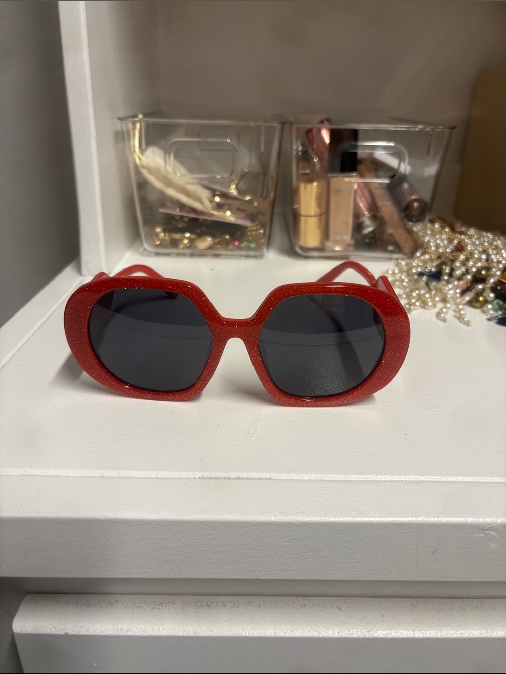 Free People Red Oversized Round Sunglasses